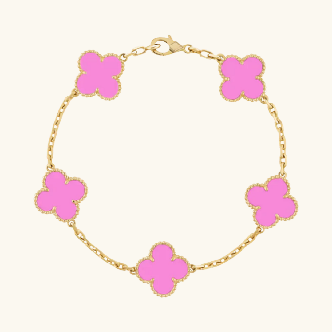 CLOVER | Gylden Neon Rosa Armbånd