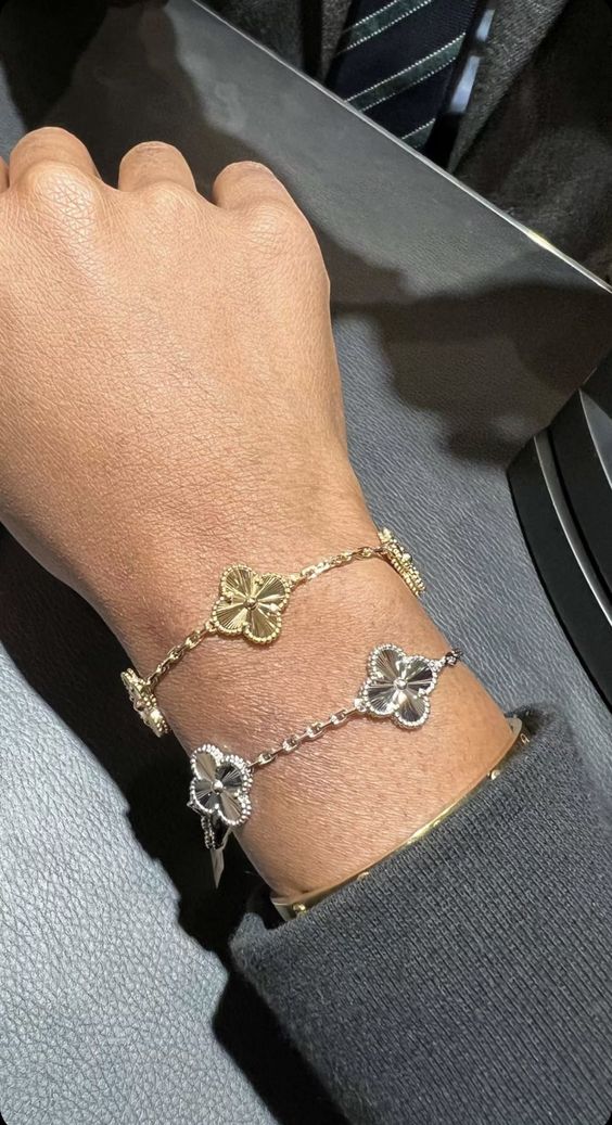 2-delt Kløver Armbånd Sett - Sølv/Gull