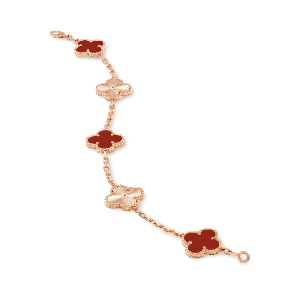 CLOVER | Rød Roségull Guilloché Armbånd