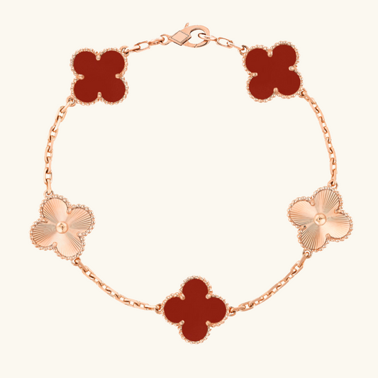 CLOVER | Rød Roségull Guilloché Armbånd